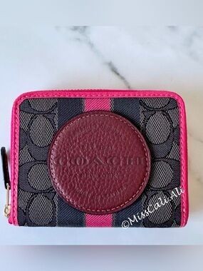 NWT COACH Dempsey Small Zip Around Wallet In Signature Jacquard Stripe & Patch